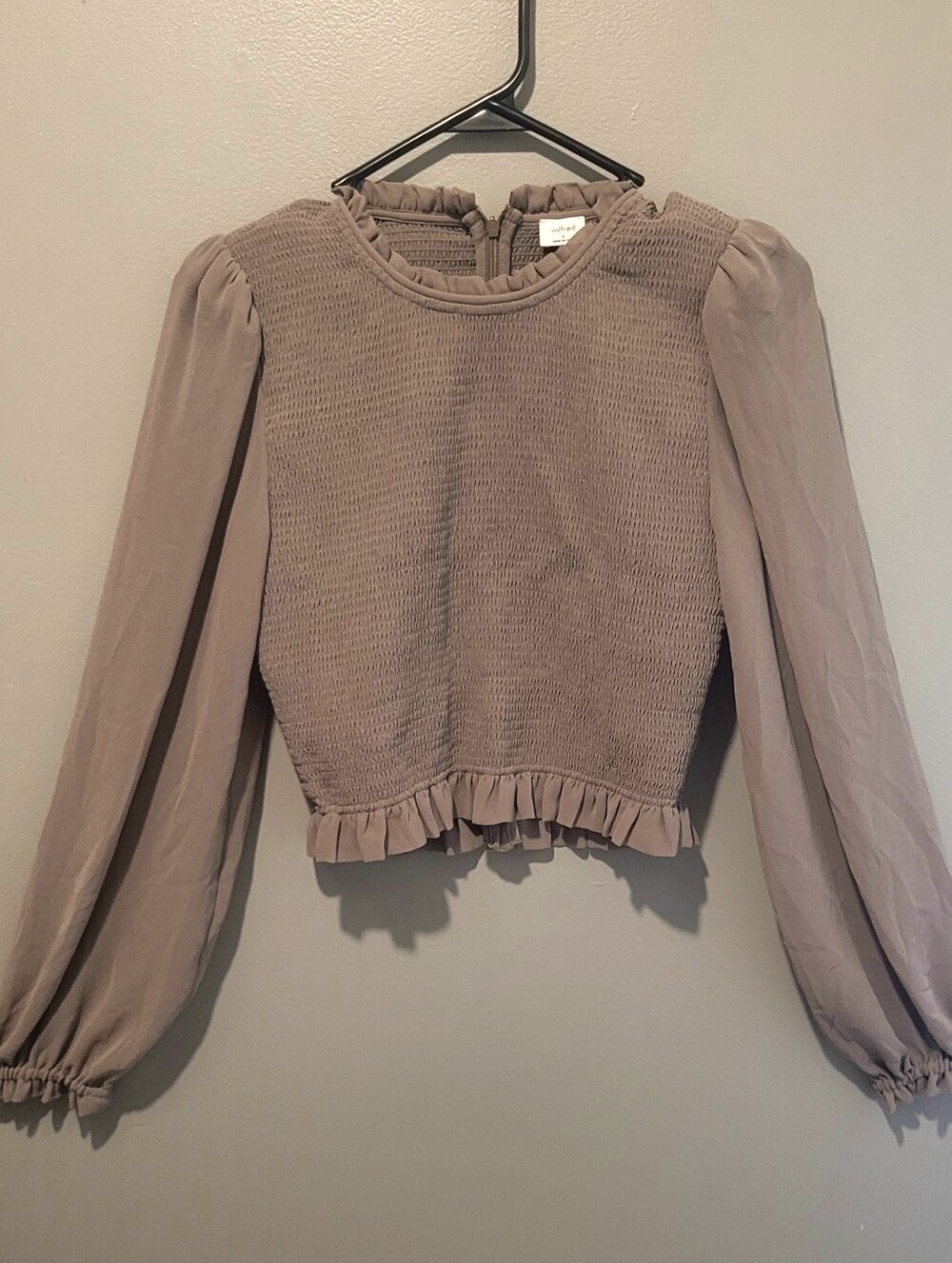 Wilfred Women's Gray Ruffle-Hem Long Sleeve Tempest Crop Top Sz Small